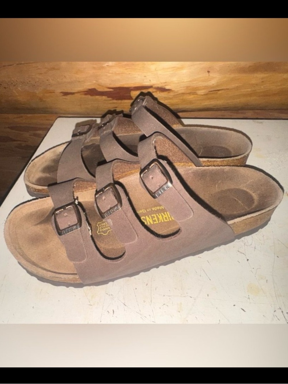 Birkenstock Brown Suede Triple Buckle Sandals Florida Mocha Sz 39 narrow